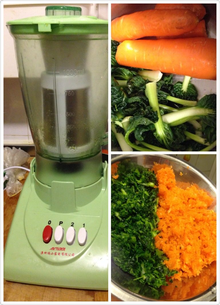 营养DIY窝窝头,把自豪的蔬菜用榨汁机处理一下（如图）