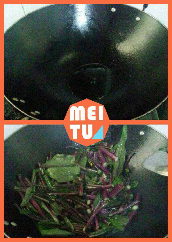 清炒红菜苔,热锅放油，倒入菜苔翻炒熟