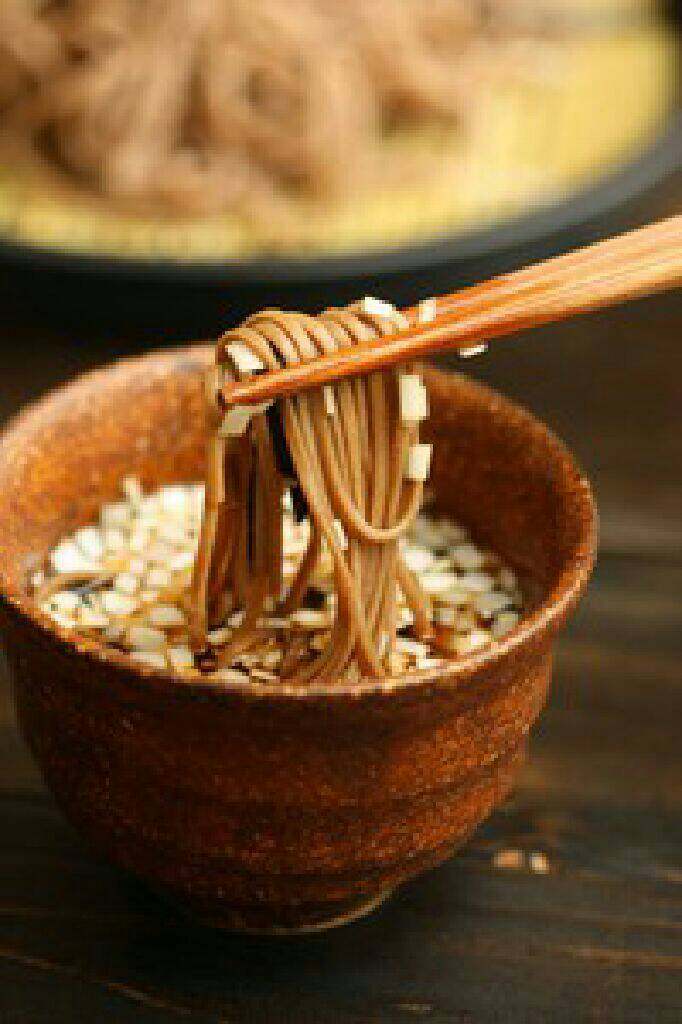 日式荞麦冷面,一口一口的蘸着调料汁来吃，清爽哇。