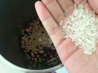 养生豆浆,将黄豆、花生、红豆、黑豆、大米放入豆浆机然后洗干净