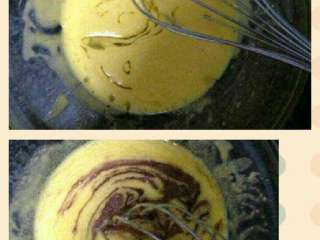 巧克力慕斯蛋糕,蛋黄里加玉米油搅拌，再将可可糊倒入蛋黄糊里搅拌均匀。