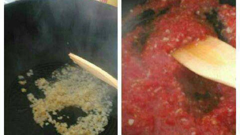番茄汁鱼汤,热锅爆香姜蒜，再倒入番茄汁