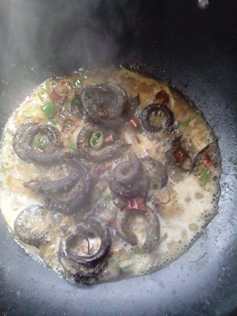 辣椒炒鳝鱼,加入水，将黄鳝煮至熟透。