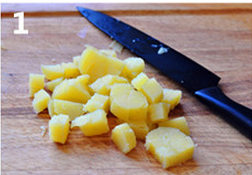土豆煎蛋卷,土豆洗净带皮煮熟后去皮，切成手指肚大小的丁