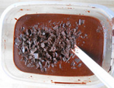 黑啤黑巧克力蛋糕,加巧克力块，切拌均匀。倒入铺了烘焙纸的450克吐司模中