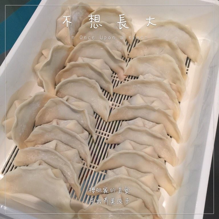 牛肉芹菜饺子,如图依照上面的方法包好所有的饺子。