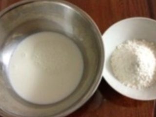 芒果班戟,如图：                                       将低筋面粉过筛后加入牛奶中，搅拌均匀至无颗粒。         