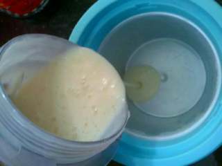 芒果酸奶冰淇淋,把打好的酸奶泥倒入冰淇淋机里