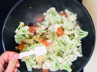 茄汁花菜,翻炒至花菜恹恹，撒入盐调味